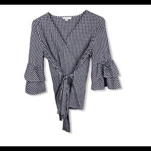 Beach Lunch Lounge Gingham Wrap Top Bell Sleeves